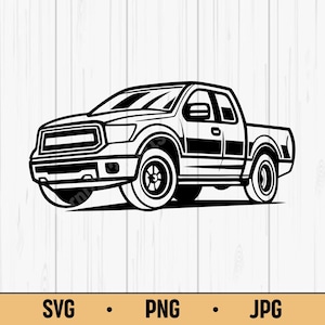 Caminhonete SVG PNG – Silhueta de caminhão em negrito, design de veículo vetorial preto para Cricut, decalques e projetos de impressão