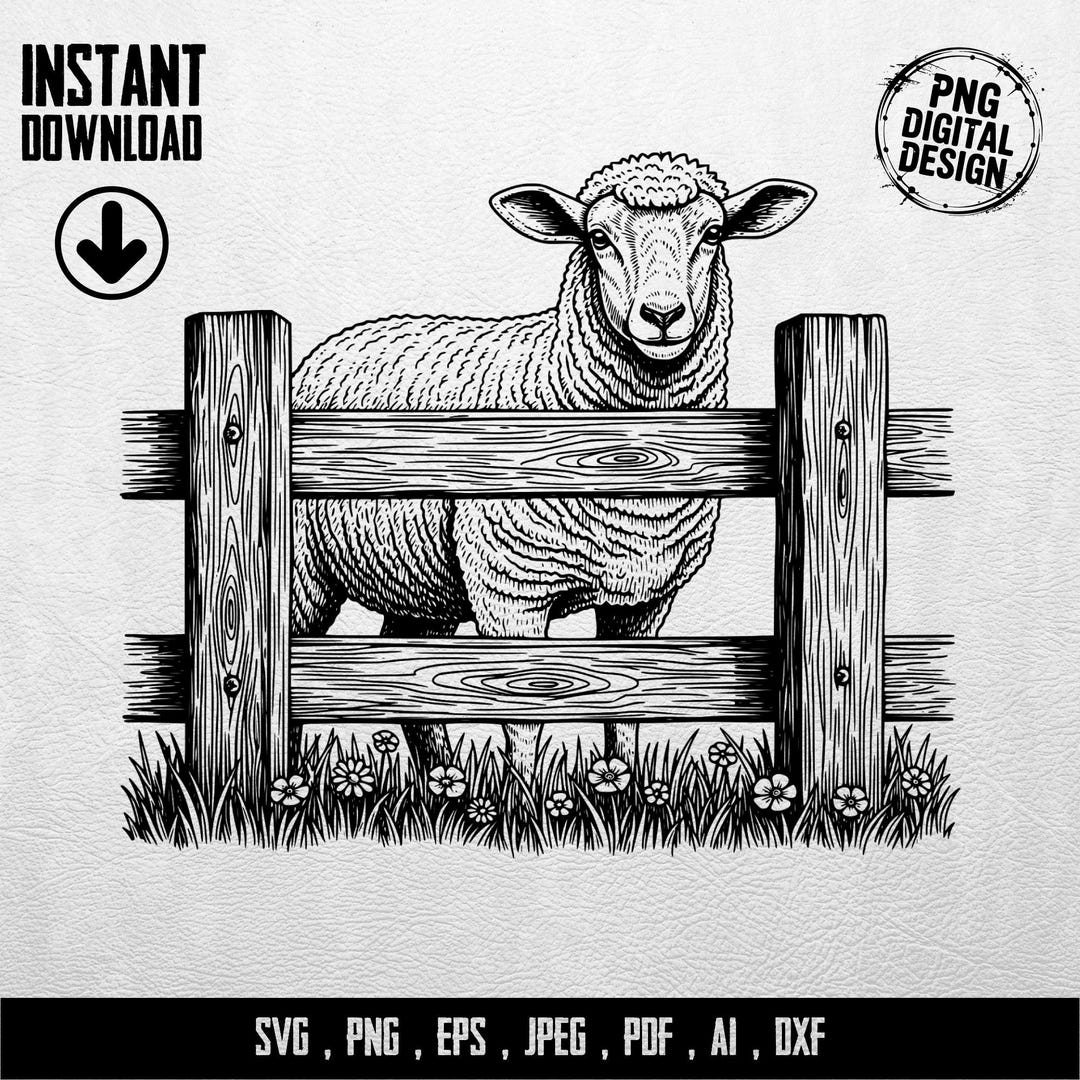 Sheep Digital Art SVG, Farm Animal Vector, Black and White Illustration ...