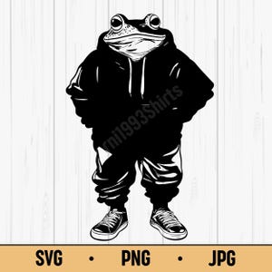 Cool Frog in Hoodie Sublimation SVG PNG JPG – Street Style Frog Vector, Black Line Art Animal Clipart for T-Shirts, Stickers, Urban Designs