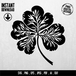 Four Leaf Clover SVG Digital Design, St Patrick's Day Shamrock Cut File, Lucky Charm PNG for Cricut & Silhouette, Instant Download