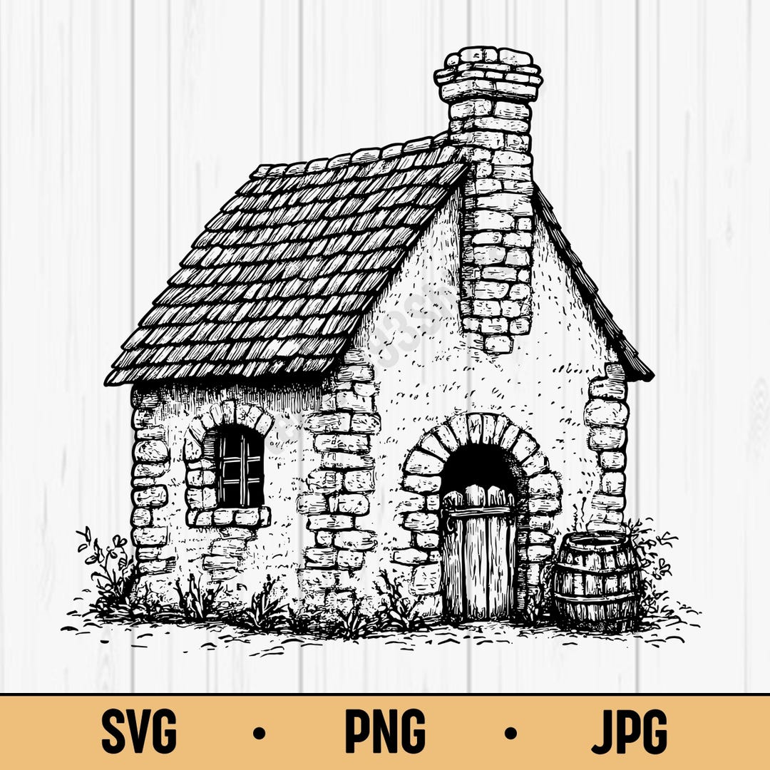 Cottage House SVG PNG JPG – Vintage Stone Cabin Vector, Digital ...