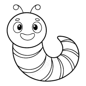 Lustiger Wurm Cartoon Insekt - SVG, PNG, JPG, Digitaler Druckbarer Download, Malseite, Ausmalvorlage, Cricut, Clip-Art-Download
