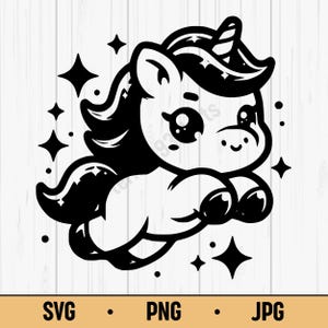 Cute Kawaii Unicorn SVG PNG – Magical Cartoon Unicorn Clipart with Stars, Digital Download for Kids Stickers and T-Shirt Designs