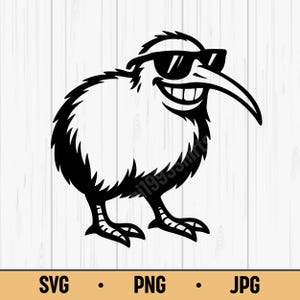 Cool Kiwi Bird SVG PNG JPG – Cartoon Kiwi with Sunglasses Vector for Nature Crafts, Cute Animal Design