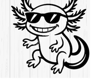 Cool Axolotl SVG PNG JPG – Axolotl with Sunglasses Vector, Funny Amphibian Digital Design