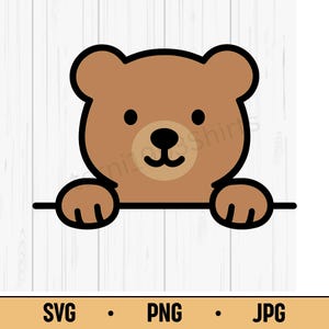 Cute Bear SVG PNG JPG – Kawaii Bear Peeking Up, Simple Cartoon Animal Vector