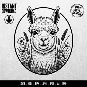 Alpacka digitala filer SVG, Llama SVG, söta djurvektorer, gårdsdjurskonst, Cricut-klippfiler, vektorklippfil, digital nedladdning