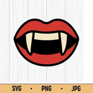 Vampire Mouth SVG PNG JPG – Red Lips with Fangs, Halloween Vampire Vector Design