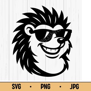 Cool Hedgehog SVG PNG JPG – Smiling Hedgehog Mascot Head with Sunglasses, Funny Animal Vector for Crafts