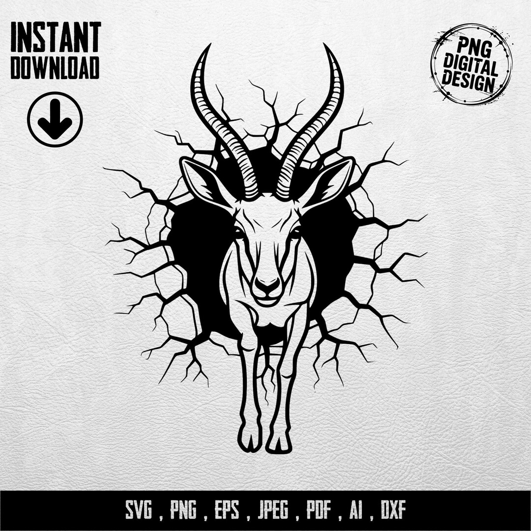 Springbok Breaking Wall Digital SVG, Antelope Wall Crack Digital Art ...