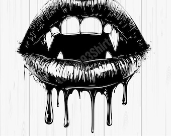 Vampire Lips SVG PNG JPG – Dripping Fangs Clipart, Gothic Horror Mouth Sublimation and Cricut, Digital Download