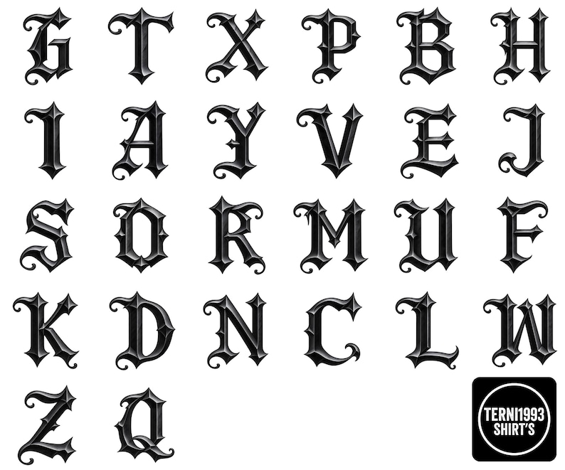 Black Gothic Alphabet A-Z PNG Clipart Bundle - Dark Medieval ...