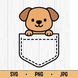 Pocket Dog SVG PNG JPG – Cute Puppy Peeking from Pocket, Kawaii Animal Vector