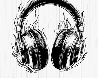 Burning Headphones SVG PNG JPG – Flaming Music Headset Clipart, Dj Fire Headphones Sublimation and Cricut, Digital Download