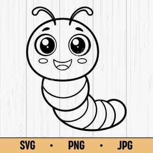Cute Worm SVG PNG – Smiling Cartoon Caterpillar Clipart for Kids, Digital Download for Cricut and Sublimation