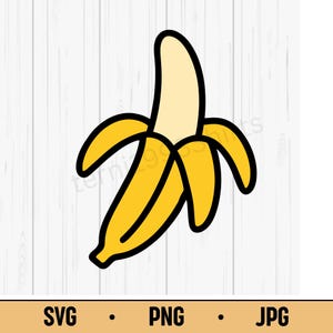 Banana SVG PNG JPG – Simple Cartoon Banana Vector, Kawaii Fruit Design