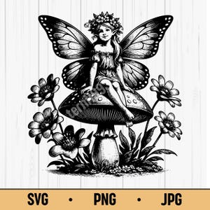 Mushroom Fairy SVG PNG JPG – Whimsical Fairy with Mushrooms Vector, Digital Download for Fantasy Crafts & Stickers