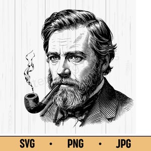 Bearded Man SVG PNG JPG – Vintage Gentleman Smoking Pipe, Hand Drawn Retro Portrait