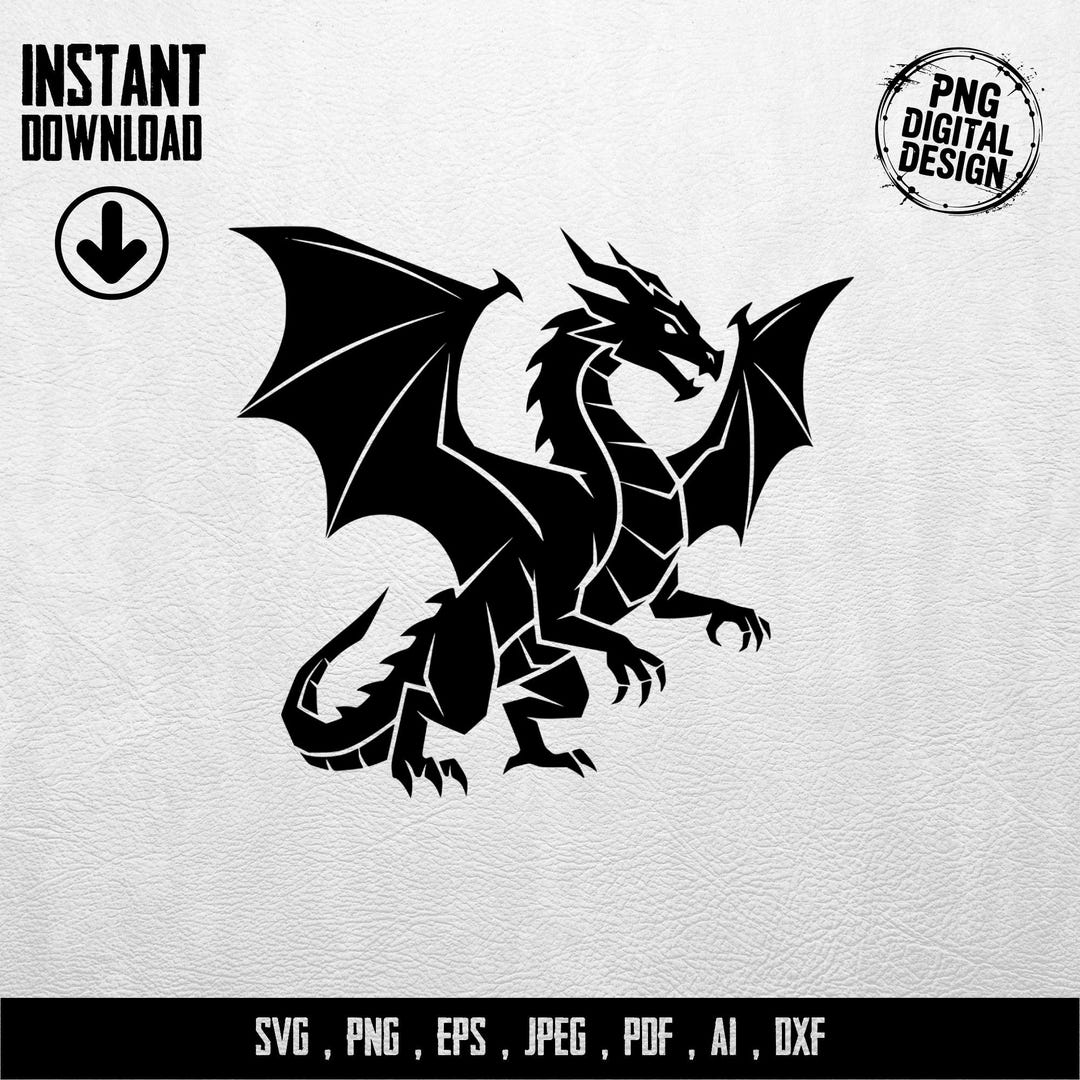 Fancy Dragon Vector File Dragon Silhouette Digital File, SVG PNG Cut File, Fantasy Dragon Vector ...