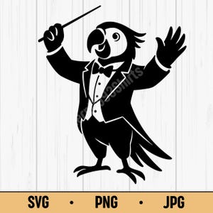 Conductor Parrot SVG PNG JPG – Funny Parrot Orchestra Vector, Digital Download for Sublimation, Cricut, Stickers