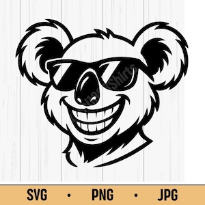 Cool Koala SVG PNG JPG – Cartoon Koala Bear Mascot Head with Sunglasses, Funny Animal Vector