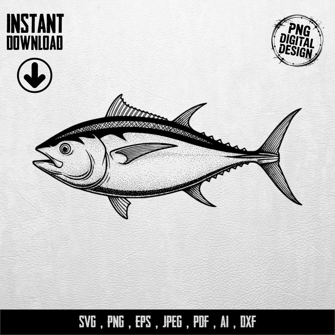 Tuna Fish Vector, SVG Cut File, PNG Clipart, Fishing Design, Angling ...