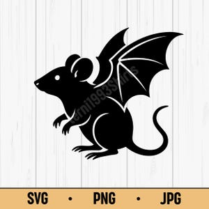 Rat with Wings Silhouette SVG PNG JPG – Funny Cartoon Rat with Bat Wings, Fantasy Animal Vector