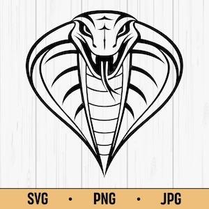 Stijlvolle zwart-witte cobra-clipart SVG - direct te downloaden voor sublimatie, afdrukbare PNG voor Cricut-projecten, cobra-logo