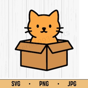 Cat in Box SVG PNG JPG – Kawaii Kitty Sitting in a Cardboard Box, Funny Pet Vector