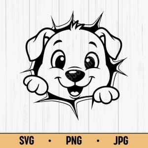 Cute Peeking Puppy SVG PNG JPG – Cartoon Dog Breaking Through Wall, Digital Download for T-Shirts, Stickers & Crafts