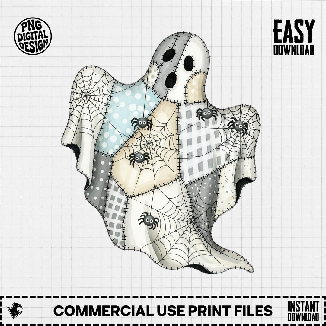 Patchwork Ghost Pattern 10 Patchwork Halloween Ghost PNG Clipart, Black Cat Digital, Patchwork ...