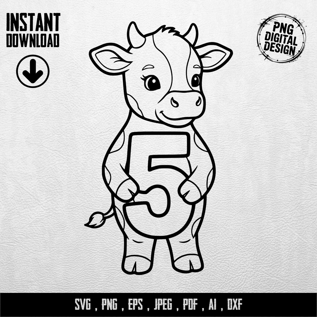 Cow Number 5 SVG, Five Birthday, Fifth Birthday DIY, Cow Birthday ...