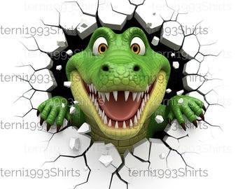 10 Cartoon Crocodile Clipart JPG Bundle - Cartoon Crocodile JPG, 3D Crocodile Breaking Wall Clipart, Funny Animal Sublimation, Crocodile JPG
