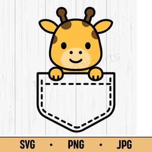 Pocket Giraffe Peeking SVG PNG JPG – Cute Giraffe in Pocket, Kawaii Jungle Animal Vector