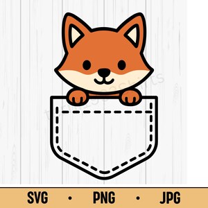 Pocket Fox SVG PNG JPG – Cute Fox Peeking from Pocket, Woodland Kawaii Animal