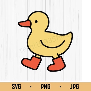 Duck with Boots SVG PNG JPG – Cute Yellow Duck Wearing Red Boots, Kawaii Animal Vector