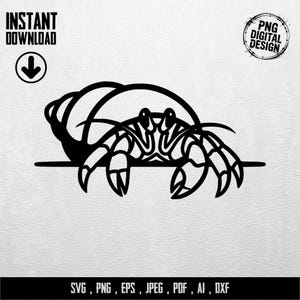 Hermit Crab Peeking SVG, Crab Digital Art, Shell Vector Cut File, Beach Decor, Sea Animal Printable Design, Instant Download