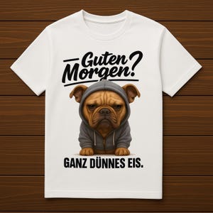 Grim dog with the saying "Good morning? Very thin ice" - Digital Printable Download PNG, Sublimation, Funny Cartoon Design