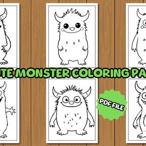 6 Cute Monster Coloring Pages for Kids – Printable Monster Coloring Sheets, Coloring Book PDF