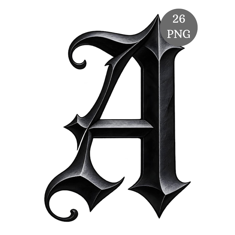 Black Gothic Alphabet A-Z PNG Clipart Bundle - Dark Medieval ...