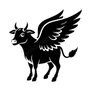 Kuh mit Flügeln SVG PNG JPG – Lustiges Cartoon-Tierdesign, Digitaler Druckbarer Download, Cricut, Clip-Art-Download