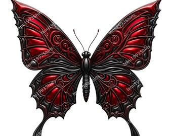 20 匹の黒と赤の蝶の PNG バンドル - 蝶のデジタルアート、デジタル