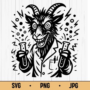 Mad Scientist Goat - Crazy Lab Experiment Cartoon Funny SVG PNG Clipart Sublimation Vector Digital Download