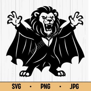 Vampire Lion SVG PNG JPG – Spooky Cartoon Lion Vector, Digital Download for Halloween Shirts, Cricut, Sublimation, Stickers