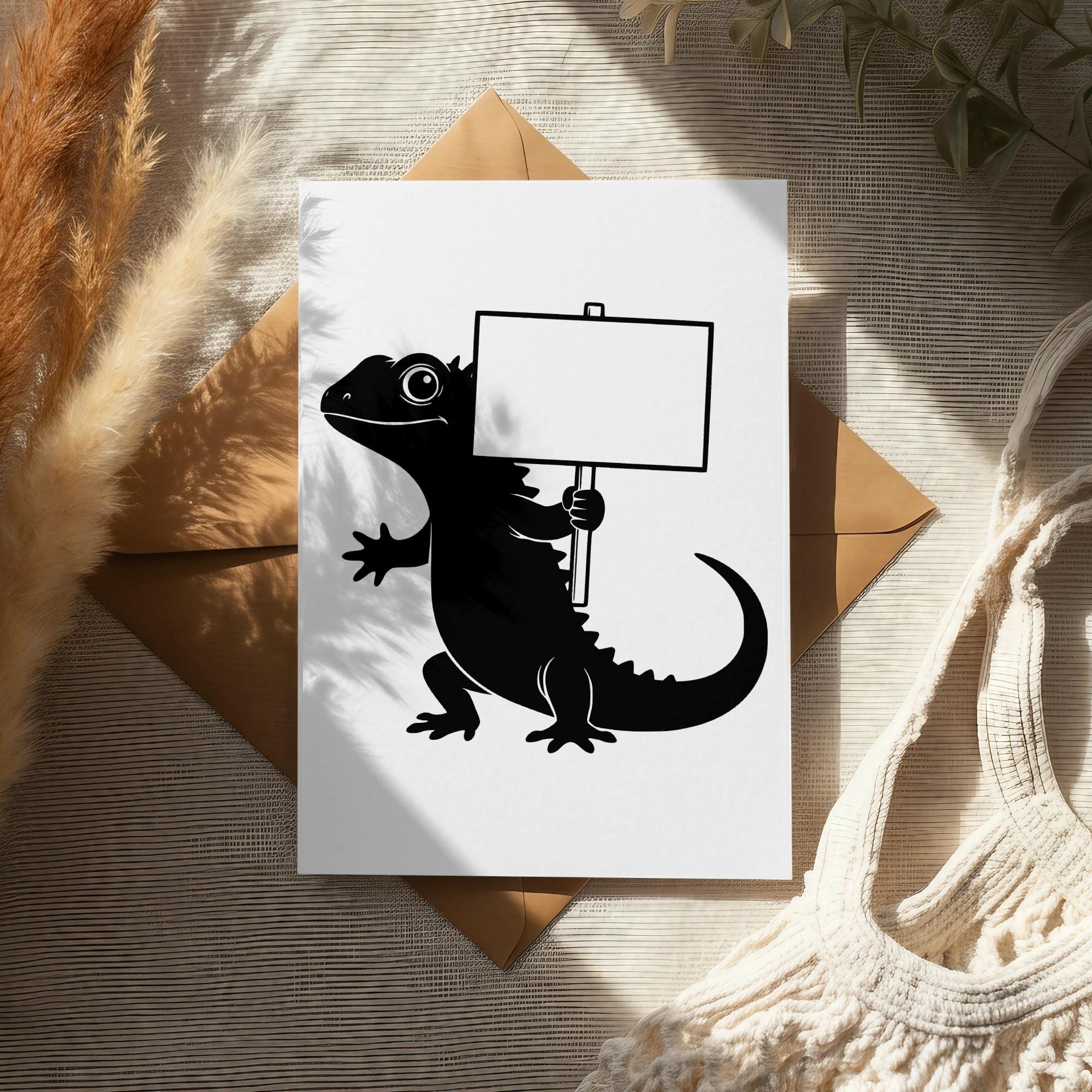 Lizard Holding Sign Svg Png Eps Dxf, Blank Sign Digital Cut File ...