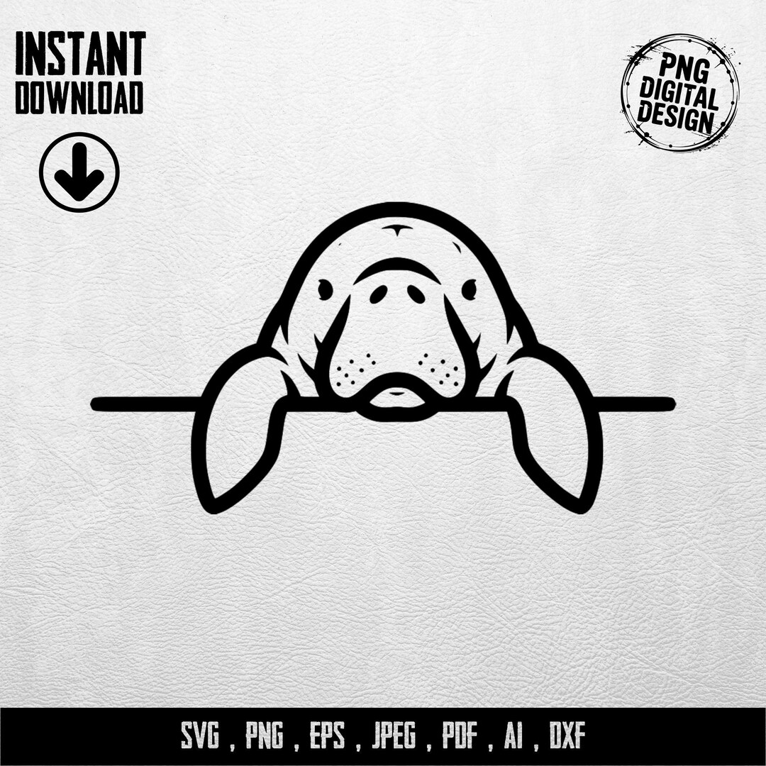 Manatee Vector File Manatee Peeking Digital Designs SVG, Instant Download, Cute Sea Cow Art ...