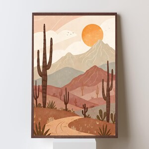 Wüsten Kaktus Illustration Poster Druck - Wandkunst, Wüstenlandschaft, Wildnis, Arizona, Wanddekoration