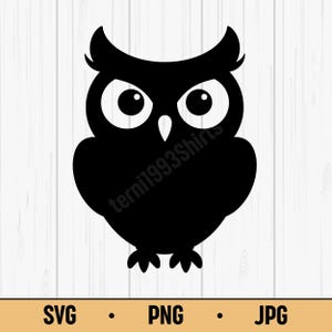 Cute Owl Silhouette SVG PNG JPG – Cartoon Bird Clipart, Forest Animal Design, Digital Download for Kids Crafts & Woodland Decor