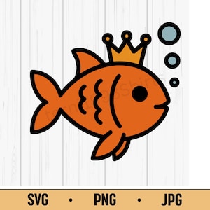 Goldfish King SVG PNG JPG – Cute Cartoon Fish with Crown, Kawaii Animal Vector