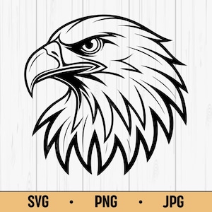 Ilustración SVG de cabeza de águila feroz y serena: imágenes prediseñadas de arte lineal, silueta de halcón, diseños para sublimación e impresión